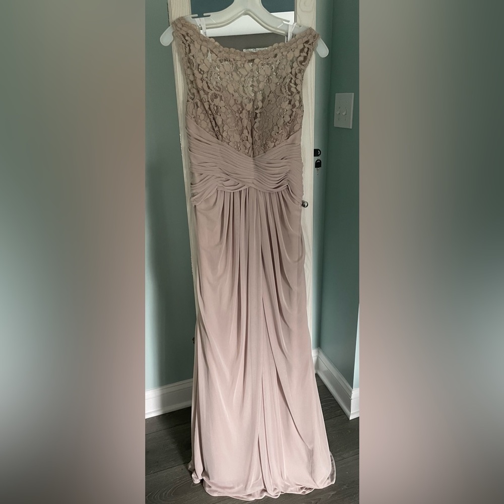 Sleeveless full length gown, sz 16, mesh with corded lace Never worn!